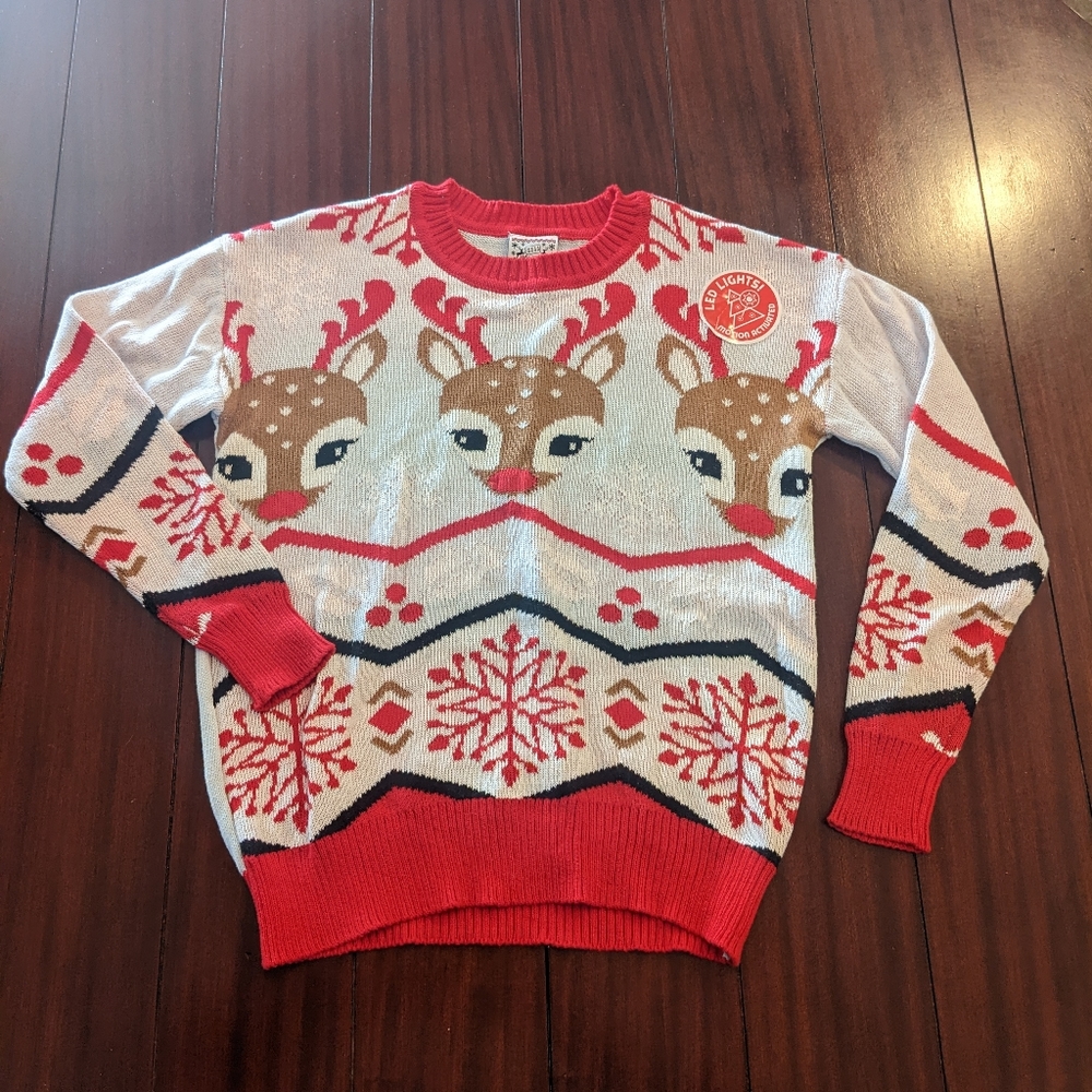 NEW! Well Worn, Christmas Sweater, Lighted, Size X-Small, White/Red